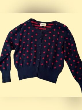 NWT~Vintage Inspired Navy Cardigan Sweater with Red Polka Dots, UK XL-Import!🍒